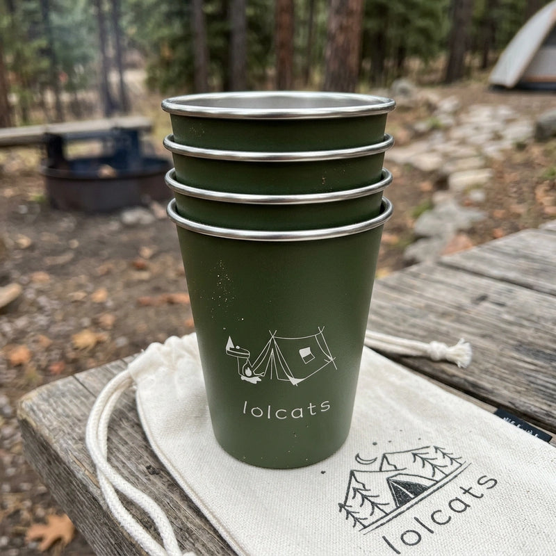 Green 304 Stainless Steel Camping Cup - 350ml Outdoor Drinkware(Set of 4 with Bag)