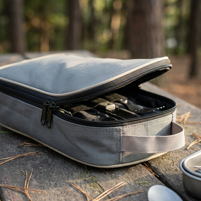 Portable Kitchen Utensil Storage Bag - Lightweight Organizer for Camping and Outdoor Cooking, Gray