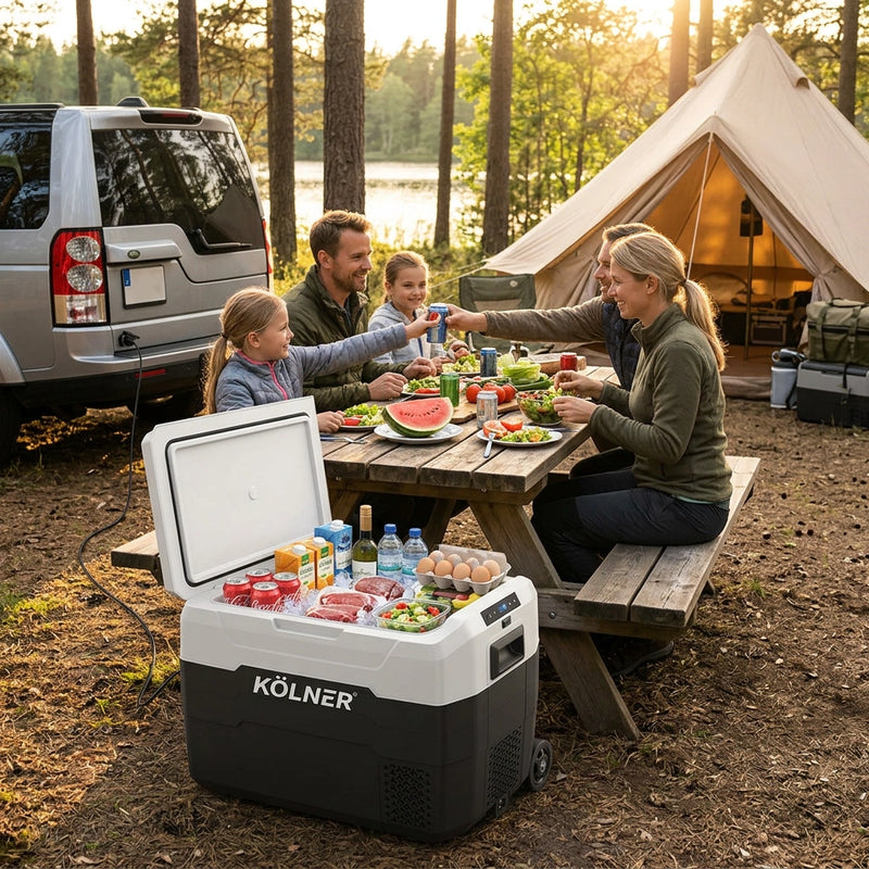 Kolner 40l Fridge Freezer Cooler 12/24/240v Camping Portable Esky Refrigerator With Trolley - Black