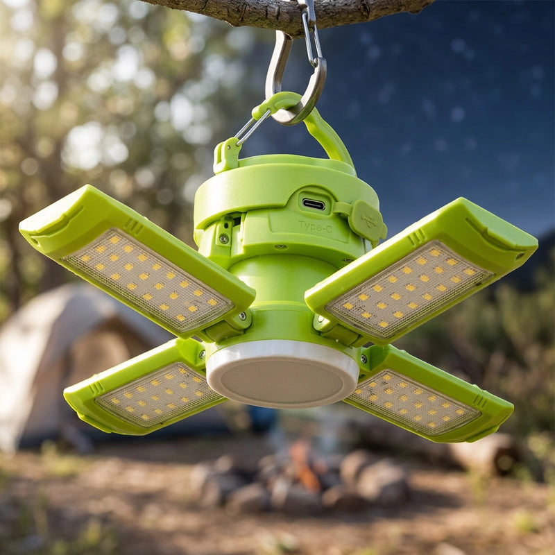 Green Foldable LED Camping Lantern with 6 Modes & Type-C Output - 48LED, IPX4 Waterproof, 3 Styles