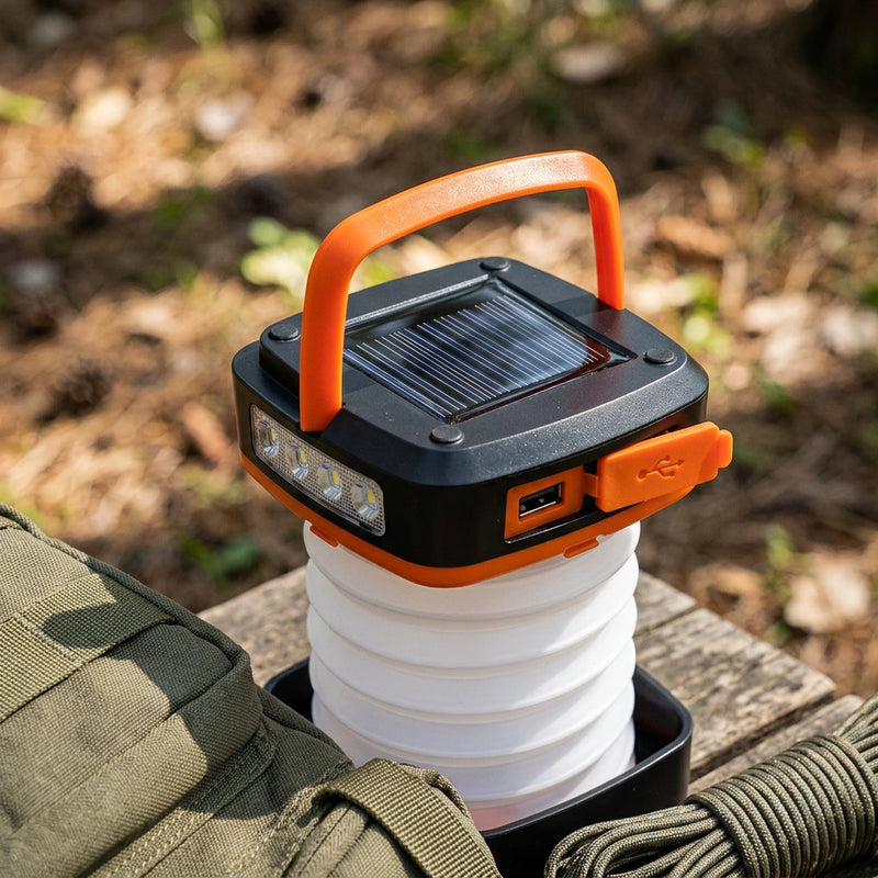 Orange Collapsible Portable Solar LED Camping Lantern with USB Charging