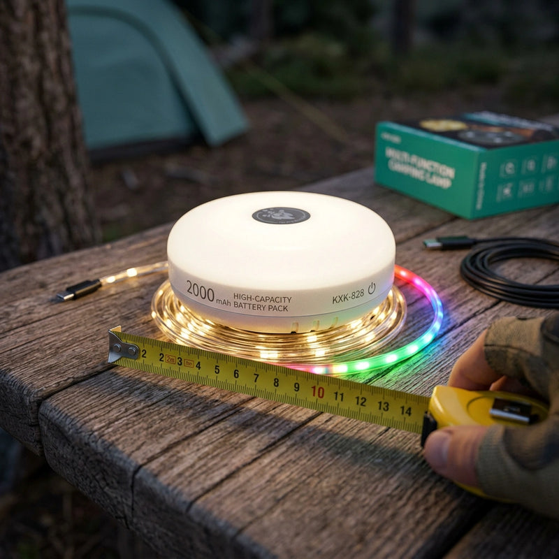 L828-10m LED Color Camping Light with Tape Measure & 2000mAh Battery - Super Long Battery Life, Multi-Function Tent, Emergency & Ambient Light