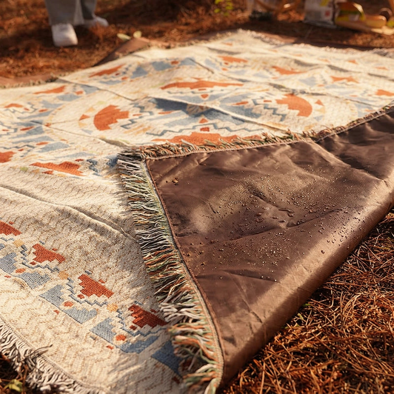 2pcs pack set 90*90cm Bohemian Picnic Blanket, Waterproof Camping Blanket, Outdoor Rug for Camping, Picnic, Beach