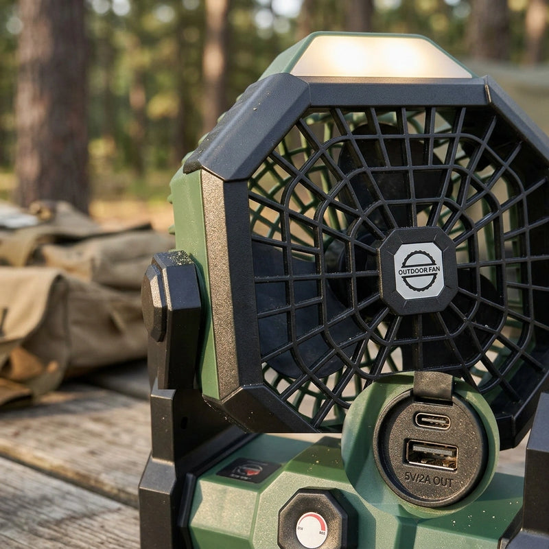 Black-green Portable USB Camping Fan with 7800mAh Battery and 3-Mode LED Lighting