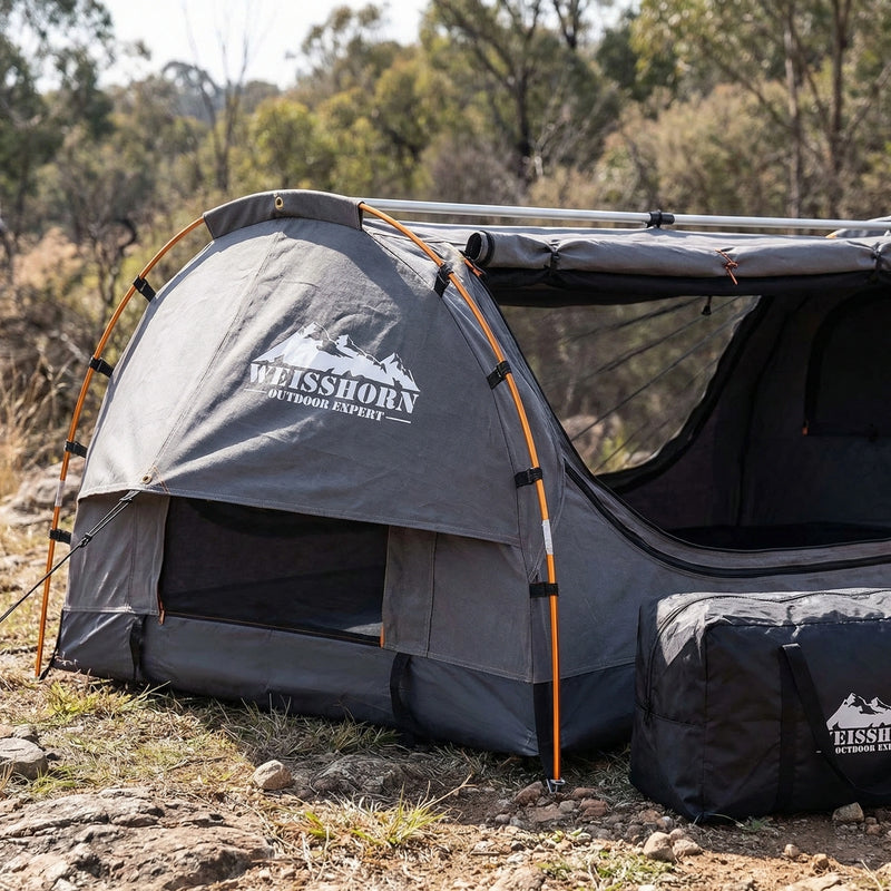 Weisshorn Double Swag Camping Swags Canvas Free Standing Dome Tent Dark Grey