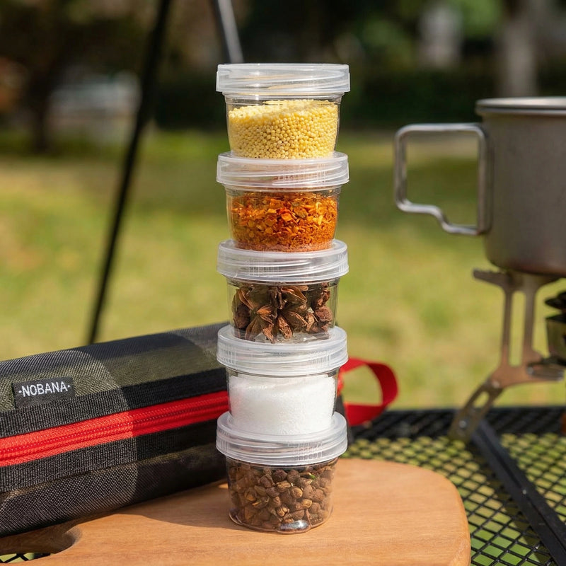 5PCS Outdoor Camping Spice Container Set Travel BBQ Seasoning Storage Box Use - White