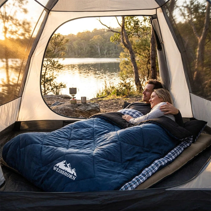 Weisshorn Double Sleeping Bag with Pillows ‚Äì Thermal -10°C Camping Sleeping Bag (Blue)