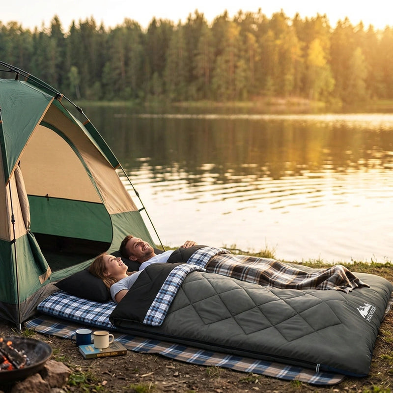 Weisshorn Sleeping Bag Double Pillow Thermal Camping Hiking Tent Grey -10°C