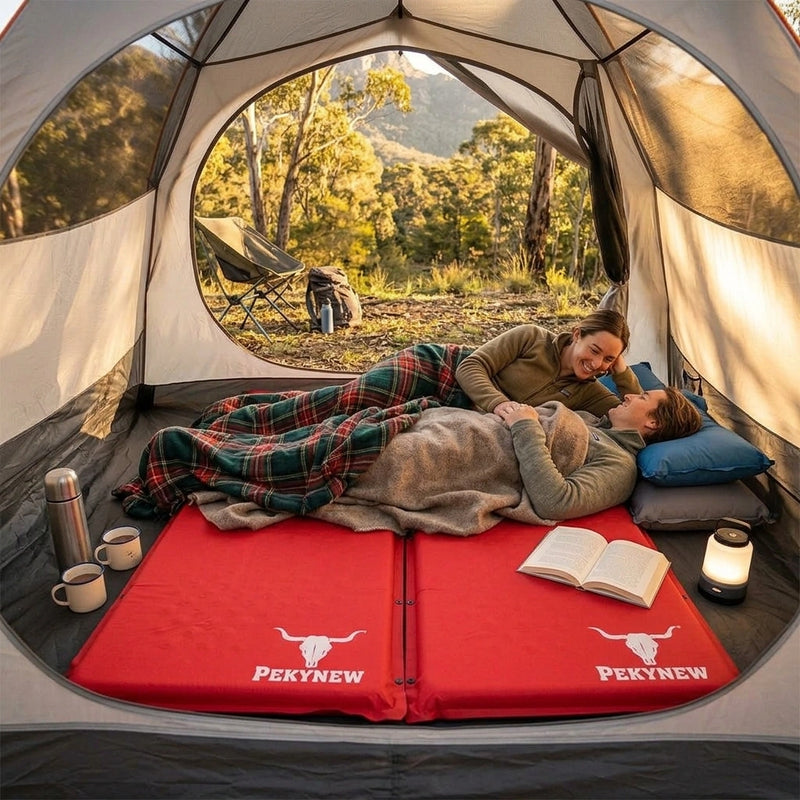 Air Bed Self Inflating Mattress Sleeping Mat Camp Camping Hiking Joinable - red