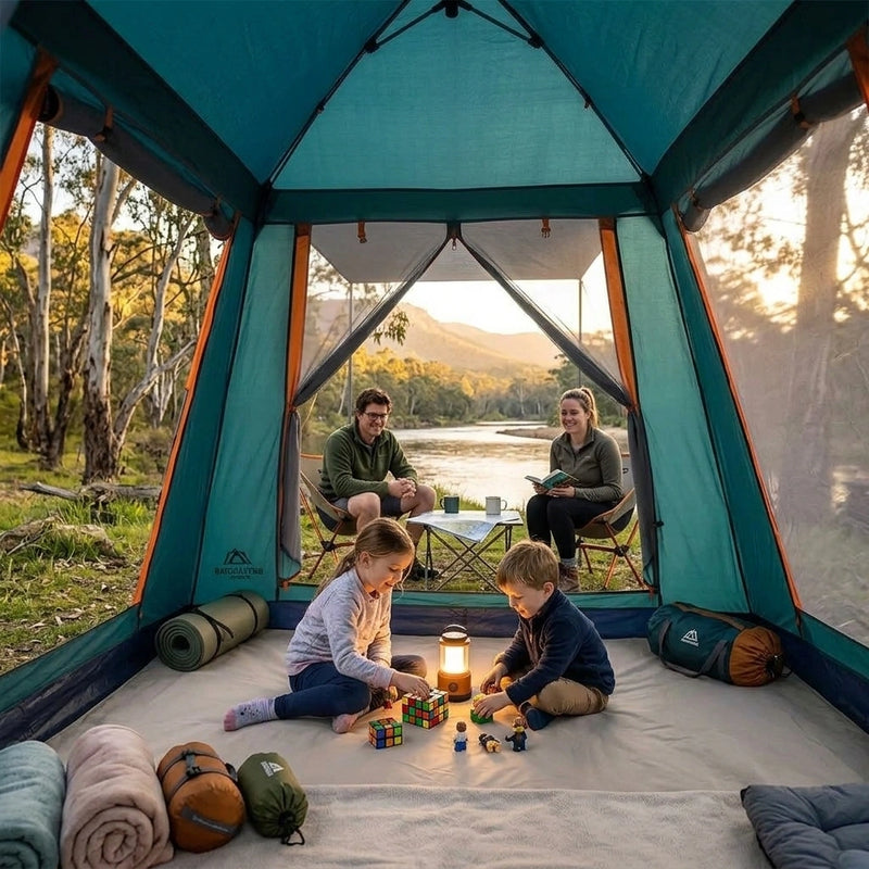 Instant Pop Up Tent For Hiking 2/3/4 Person Camping Tents, Waterproof Windproof Family Tent With Top Rainfly, Easy Set Up, Portable With Carry Bag, With UV Protection / GREEN-ORANGE