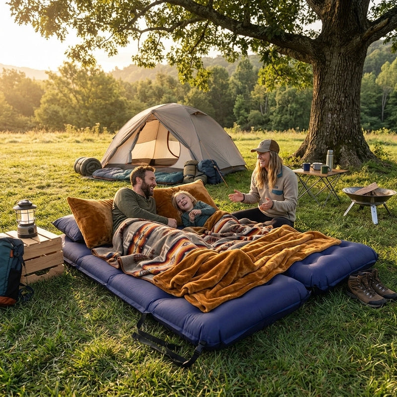 Self Inflating Mattress Camping Hiking Airbed Mat Sleeping with Pillow Bag Camp- navy