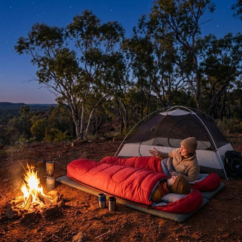 Single Sleeping Bag Outdoor Camping Hiking Thermal Warm Tent Travel Gear - Red