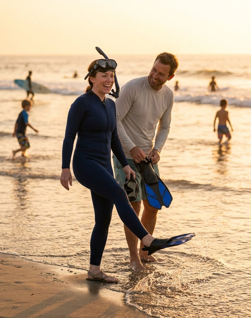 Blue Adjustable Open Heel Snorkel Fins, Travel-Size Short Swim Flippers for Snorkeling, Diving & Swimming, Adult Men & Women L/XL