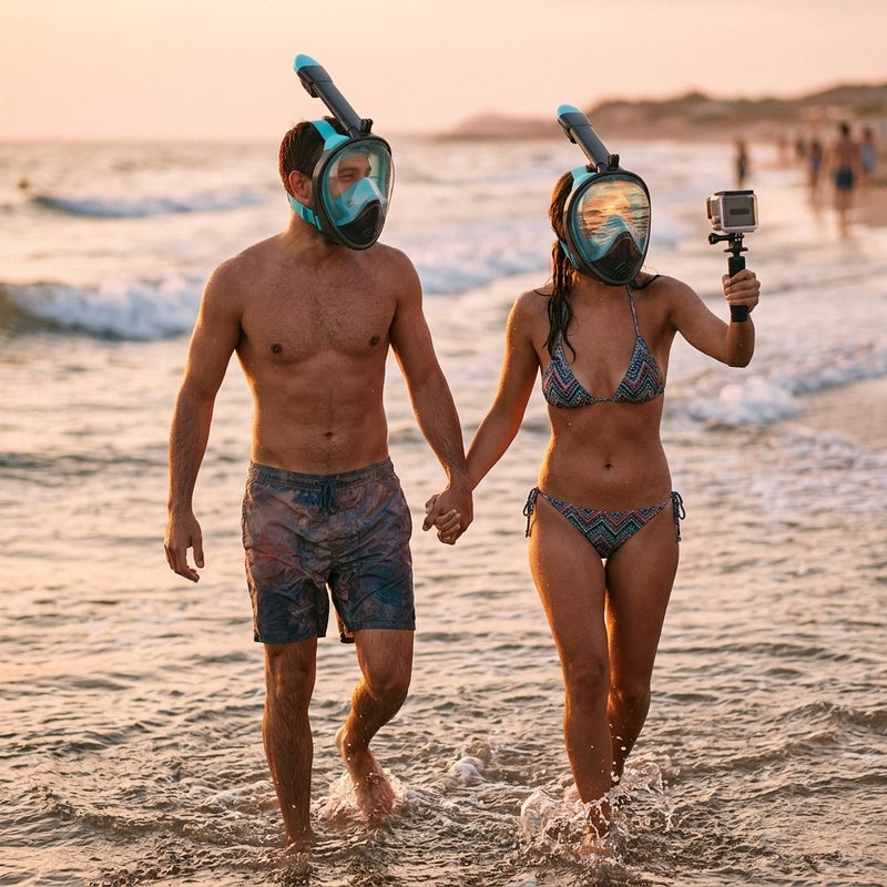 S/M Full-face silicone snorkeling mask, full-dry panoramic snorkeling mirror, camera bracket, large frame anti-leakage and anti-fog swimming mirror set for adults.